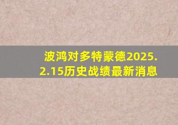 波鸿对多特蒙德2025.2.15历史战绩最新消息